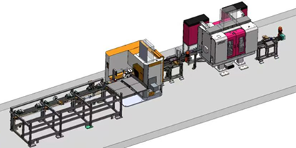 上料+鋸切+料頭料尾分選+入料輸送+雙頭倒角+出料輸送
